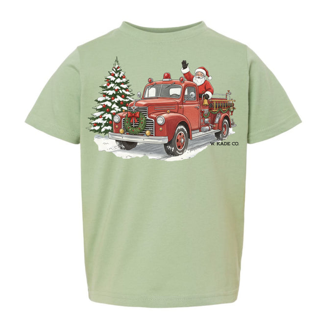 Vintage Firetruck Santa Tee - Front Printed
